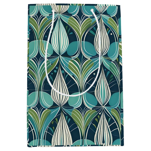 Mid Century Atomic Drops Blue Green Pattern Medium Gift Bag (Front)