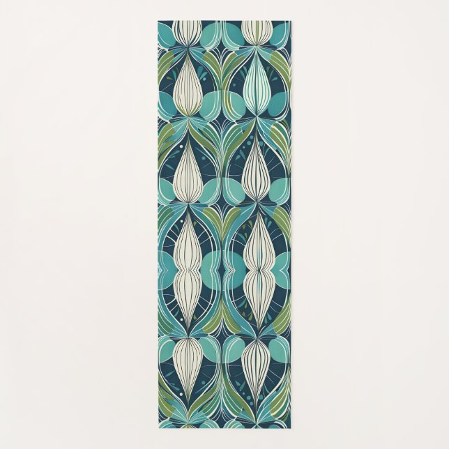 Mid Century Atomic Drops Blue Green Pattern Yoga Mat (Front)