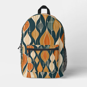 Mid Century Atomic Drops Ochre Modern Retro desig Printed Backpack