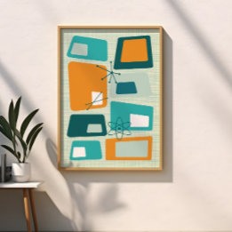 Mid Century Atomic Era Abstract Teal Orange Aqua Poster