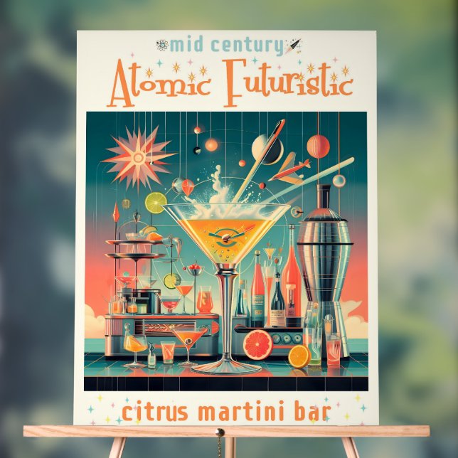 Mid Century Atomic Futuristic Citrus Martini Bar Acrylic Sign (Neutral)