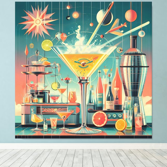 Mid Century Atomic Futuristic Citrus Martini Bar Canvas Print (Insitu(Wood Floor))