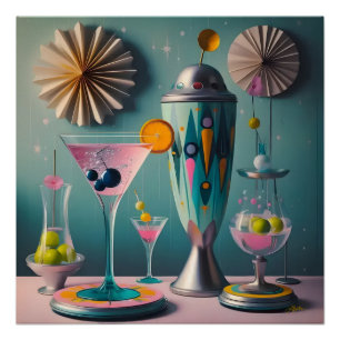 Mid Century Atomic Futuristic Cocktail Time Poster