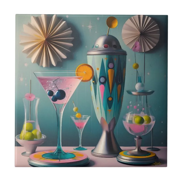 Mid Century Atomic Futuristic Cocktail Time Tile (Front)