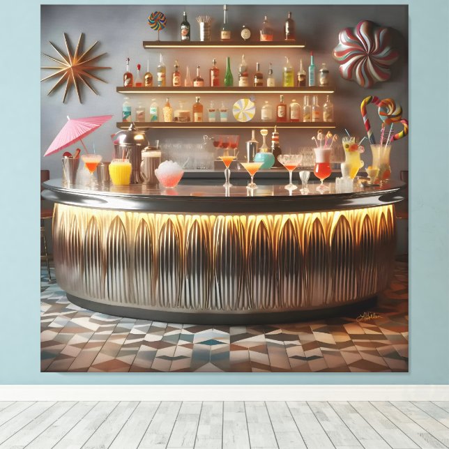 Mid Century Atomic Futuristic Party Bar Canvas Print (Insitu(Wood Floor))