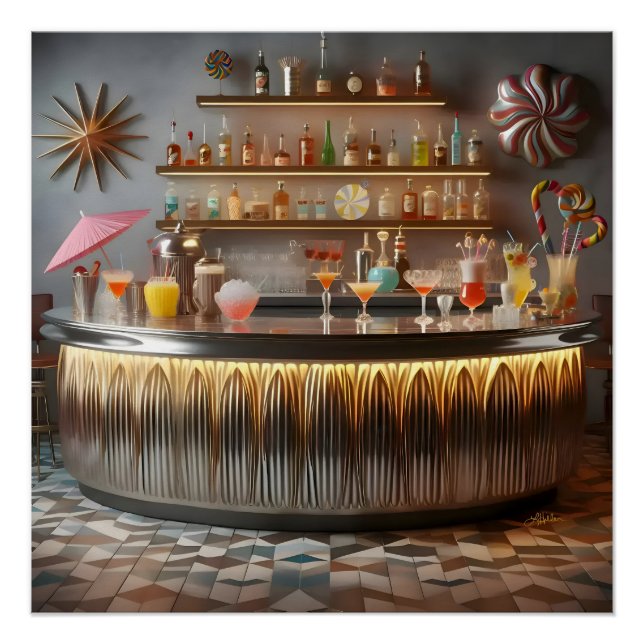 Mid Century Atomic Futuristic Party Bar Poster (Front)
