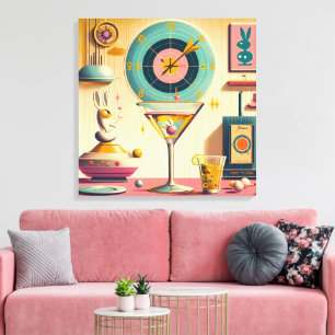 Mid Century Atomic Futuristic Rabbit Martini Canvas Print