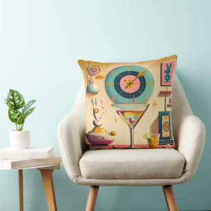 Mid Century Atomic Futuristic Rabbit Martini Cushion