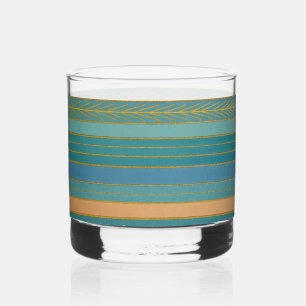 Mid Century Atomic Futuristic Stripes Print Whiskey Glass