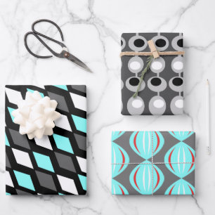 Mid-Century Atomic Grey Trio Wrapping Paper Sheet