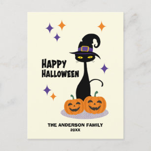Mid-Century Atomic Halloween Cat Holiday Postcard