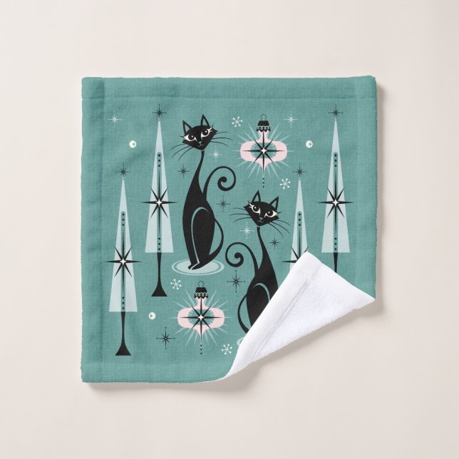 Mid Century Atomic Kitty Christmas ©studioxtine Bath Towel Set (Wash Cloth)