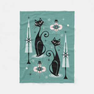 Mid Century Atomic Kitty Christmas ©studioxtine Fleece Blanket
