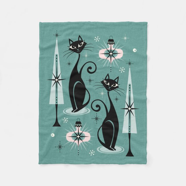 Mid Century Atomic Kitty Christmas ©studioxtine Fleece Blanket (Front)