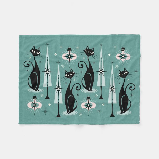 Mid Century Atomic Kitty Christmas ©studioxtine  Fleece Blanket (Front (Horizontal))