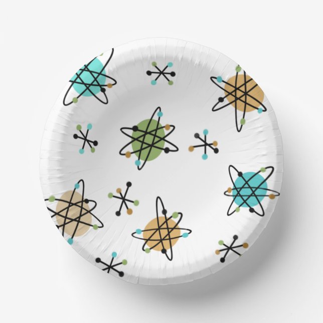 Mid-Century Atomic Paper Bowls Paper Plate (Front)