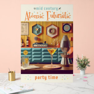 Mid Century Atomic Retro Futuristic Party Room Acrylic Sign