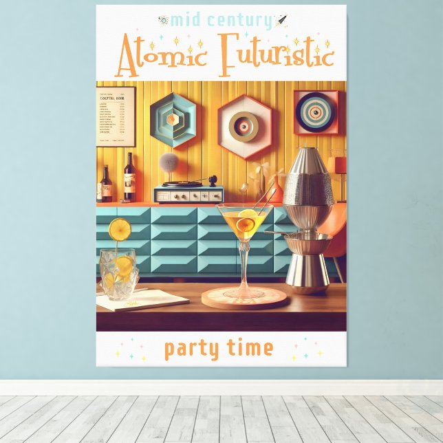 Mid Century Atomic Retro Futuristic Party Room Canvas Print (Insitu(Wood Floor))
