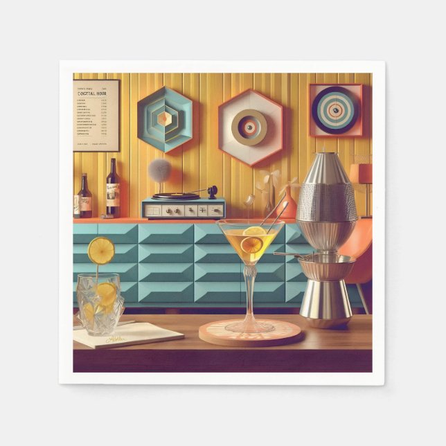 Mid Century Atomic Retro Futuristic Party Room Napkin (Front)