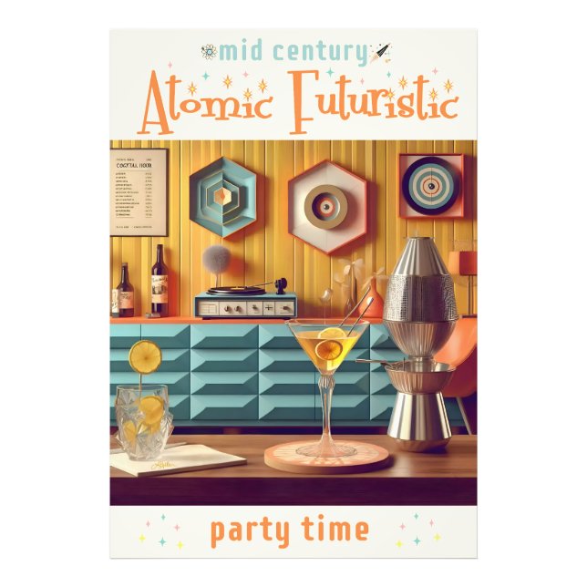 Mid Century Atomic Retro Futuristic Party Room Photo Print (Front)