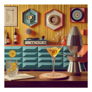 Mid Century Atomic Retro Futuristic Party Room Poster