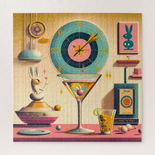 Mid Century Atomic Retro Futuristic Rabbit Martini Jigsaw Puzzle