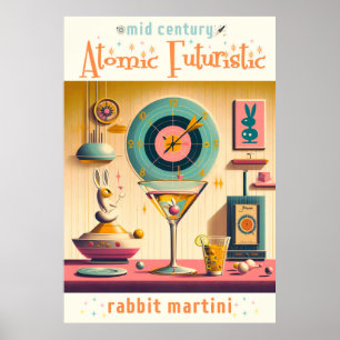 Mid Century Atomic Retro Futuristic Rabbit Martini Poster