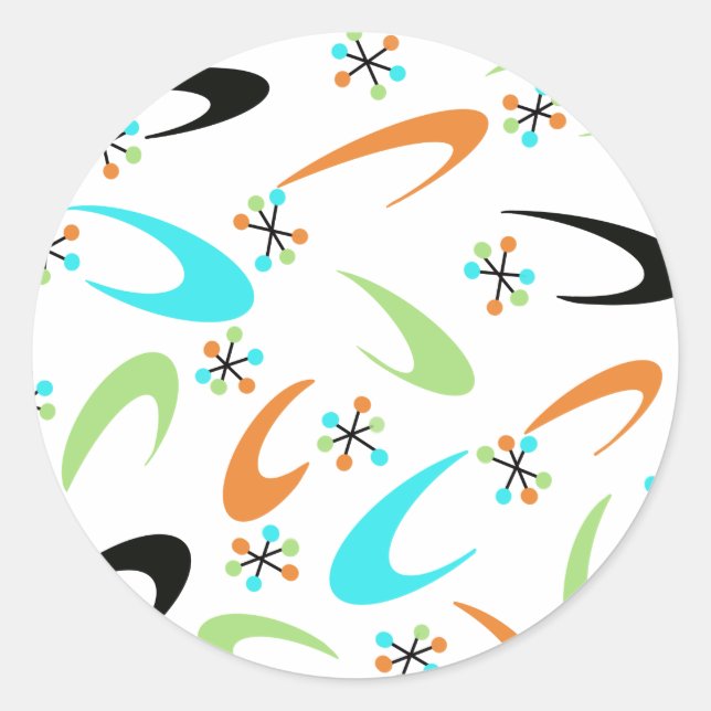 Mid-Century Atomic Round Stickers (Front)