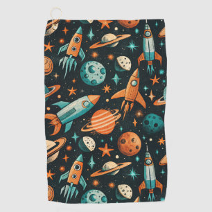 Mid Century Atomic Space Orange Teal Planet Golf Towel