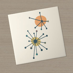 Mid Century Atomic Starburst Cream, Dark Teal Tile