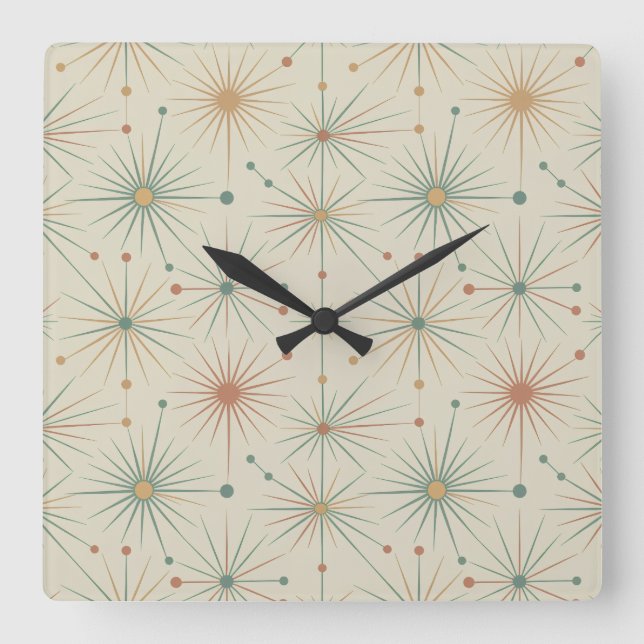 Mid Century  Atomic Starburst Modern Retro Square Wall Clock (Front)