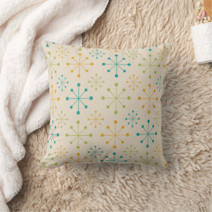 Mid Century Atomic Starburst Orange Teal Green  Cushion