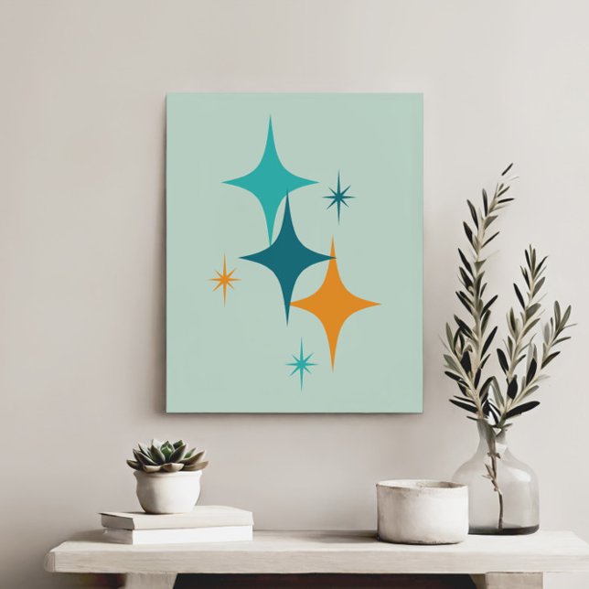 Mid Century Atomic Starburst Teal, Aqua, Orange Canvas Print (Creator Uploaded)