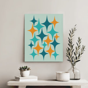 Mid Century Atomic Starburst Teal, Aqua, Orange Canvas Print