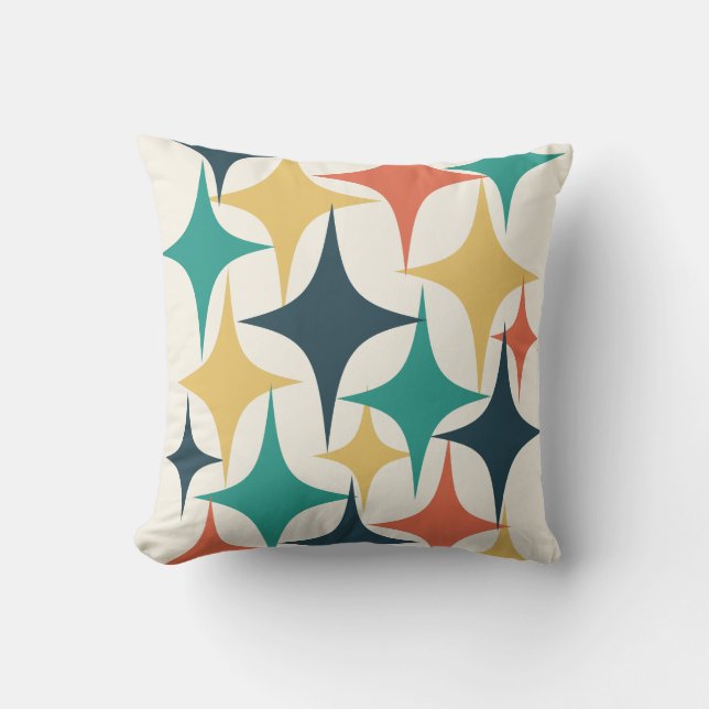 Mid Century Atomic Starburst Teal, Yellow, Orange Cushion (Front)