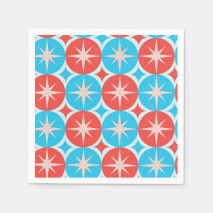 Mid Century Atomic Starbursts on Blue Red Circles Napkin