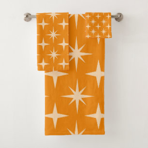 Mid Century Atomic Starbursts on Orange  Bath Towel Set