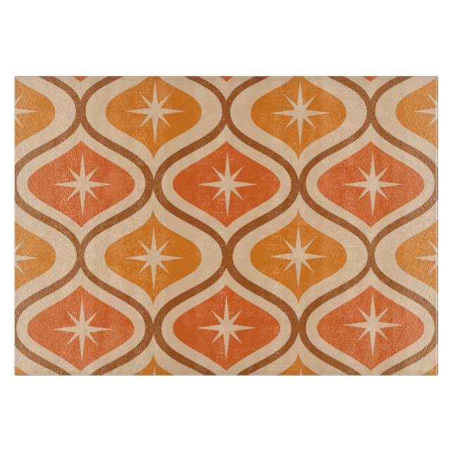 Mid Century Atomic Starbursts on Orange  Ogee  Cutting Board (Front)