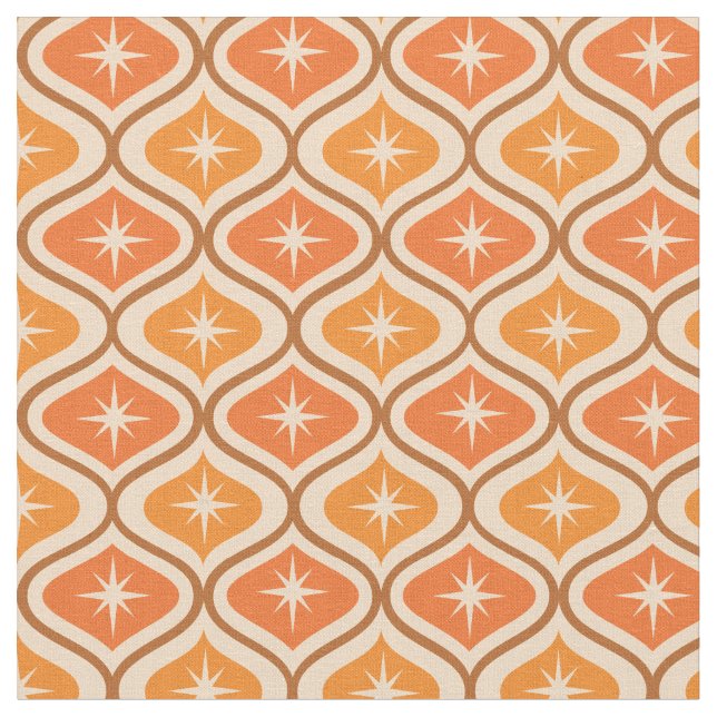 Mid Century Atomic Starbursts on Orange Ogee Fabric (Close Up)