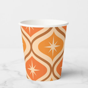 Mid Century Atomic Starbursts on Orange  Ogee  Paper Cups