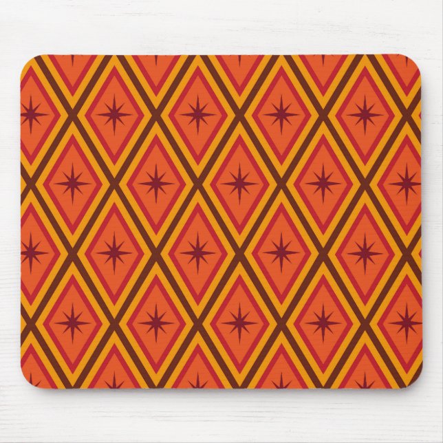 Mid Century Atomic Starbursts on retro diamonds  Mouse Pad (Front)