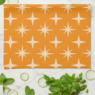 Mid Century Atomic starbursts Pattern on Orange Tea Towel
