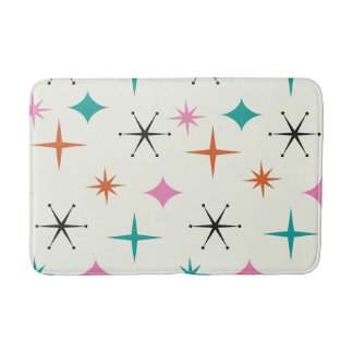 Mid Century Atomic Stars in Pink Teal Orange Bath Mat