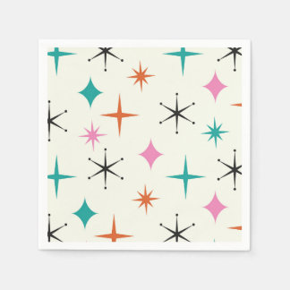 Mid Century Atomic Stars in Pink Teal Orange Napkin