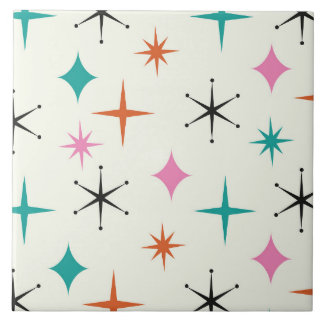 Mid Century Atomic Stars in Pink Teal Orange Tile
