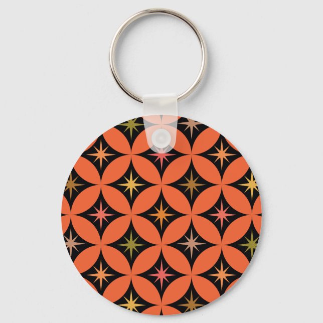 Mid Century Atomic Stars on Orange Circles Key Ring (Front)