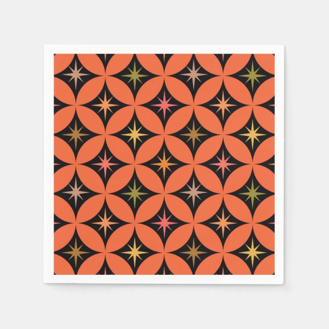 Mid Century Atomic Stars on Orange Circles Napkin (Front)