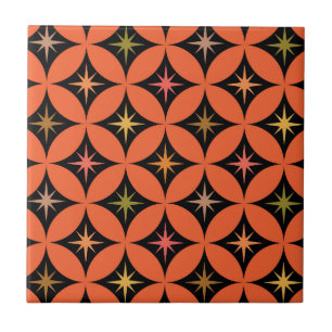Mid Century Atomic Stars on Orange Circles Tile
