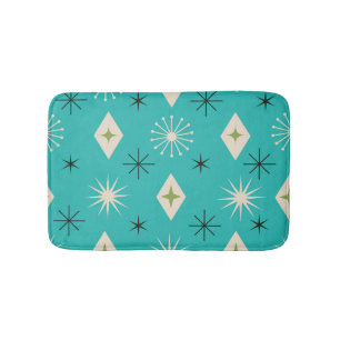 Mid Century Atomic Stars with diamonds on Teal Bath Mat