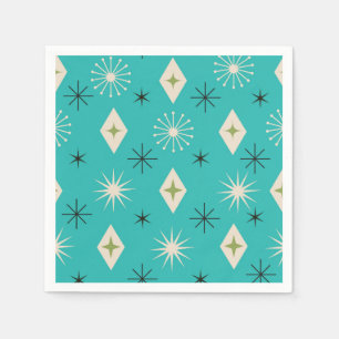 Mid Century Atomic Stars with diamonds on Teal Napkin